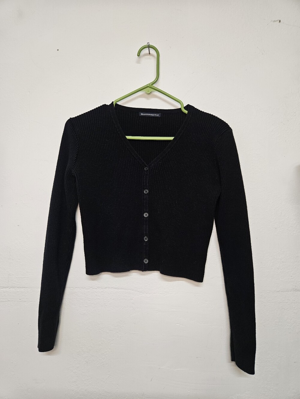 Brandy Melville Black Rib Knit V-Neck Button Front Cardigan Sweater Sz S